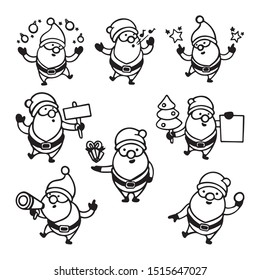 Santa Claus. Christmas Santa Claus hand drawn characters vector illustration. Set.
