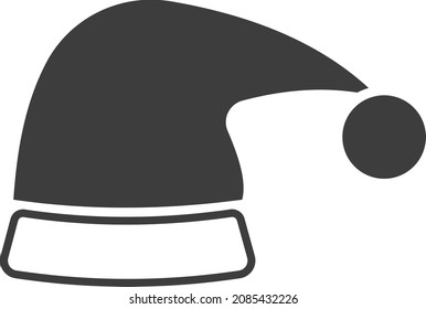 Santa Claus Christmas hat. Christmas attribute. The image is made in a flat black color. Vector image isolated on a white background.