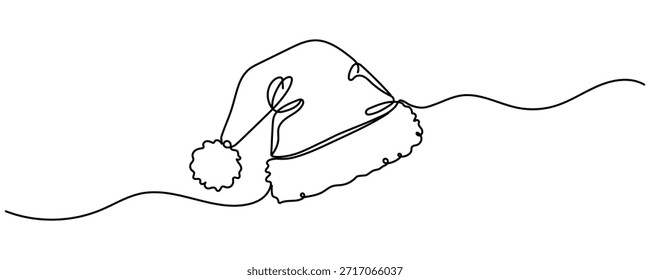 Sombrero de Navidades de Santa Claus Dibujo continuo de una línea. Concepto de Navidades o año Nuevo, trazo editable