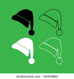 Santa Claus Christmas hat icon . Black and white color set .