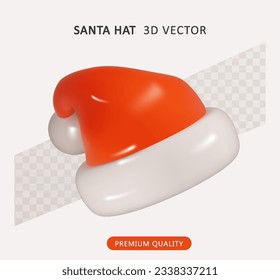 Santa claus christmas hat isolated. Realistic Christmas and New Year accessory. 3d vector design element. Glossy plastic cartoon style object