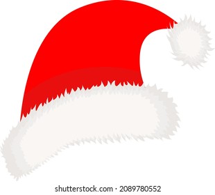 Santa Claus Christmas hat. Little Red Riding Hood for the New Year. Vector hand-drawn illustration in cartoon style. Winter fashion. Christmas accessories.