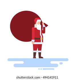 Santa Claus Christmas Holiday Big Present Bag Gift Flat Vector Illustration