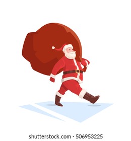 Santa Claus Christmas Holiday Big Present Bag Gift Flat Vector Illustration