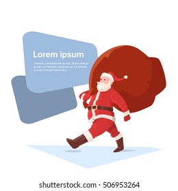 Santa Claus Christmas Holiday Big Present Bag Gift Flat Vector Illustration