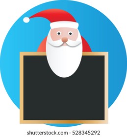 Santa Claus christmas holiday card vector illustration with chalkboard for copy space