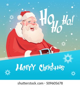 Santa Claus Christmas Holiday Happy New Year Greeting Card Celebration Banner Flat Vector Illustration