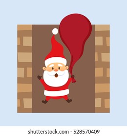 Santa Claus Christmas illustration. Father Frost hold bag and falls down the chimney . New year character design. 