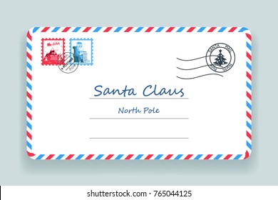 Santa Claus Christmas Mailing Address Post Letter Vector Illustration