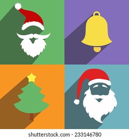 Santa claus and christmas and New Year flat design long shadows