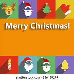 Santa claus and christmas and New  Year flat design long shadows Vector place for text