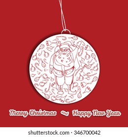 Santa Claus, Christmas ornaments, applique, vector, banner, illustration