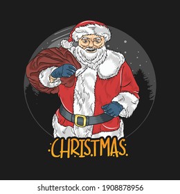 Santa Claus at the Christmas party brings a gift bag vector editable Layers