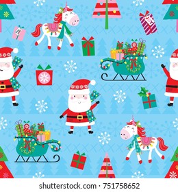 Santa Claus Christmas Pattern With Unicorn