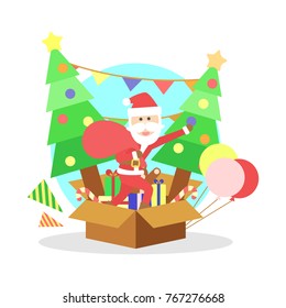 Santa claus with christmas pine and presents isolated vector in holiday concept.