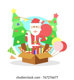 Santa claus with christmas pine and presents isolated vector in holiday concept.