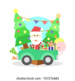 Santa claus with christmas pine and presents isolated vector in holiday concept.
