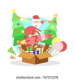 Santa claus with christmas pine and presents vector