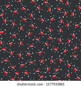 Santa Claus Christmas red hat seamless pattern background. Cute cartoon doodle vector illustration