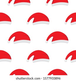Santa Claus Christmas red hat seamless pattern background. Cute cartoon doodle vector illustration