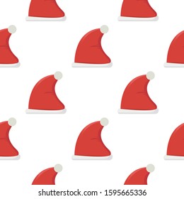 Santa Claus Christmas red hat seamless pattern background. Cute cartoon doodle vector illustration