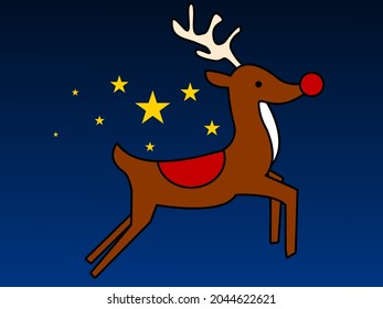 Santa claus christmas reindeer, flying at night, with stars