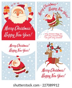 Santa Claus and Christmas reindeer. Funny cartoon character. Vector illustration. Set