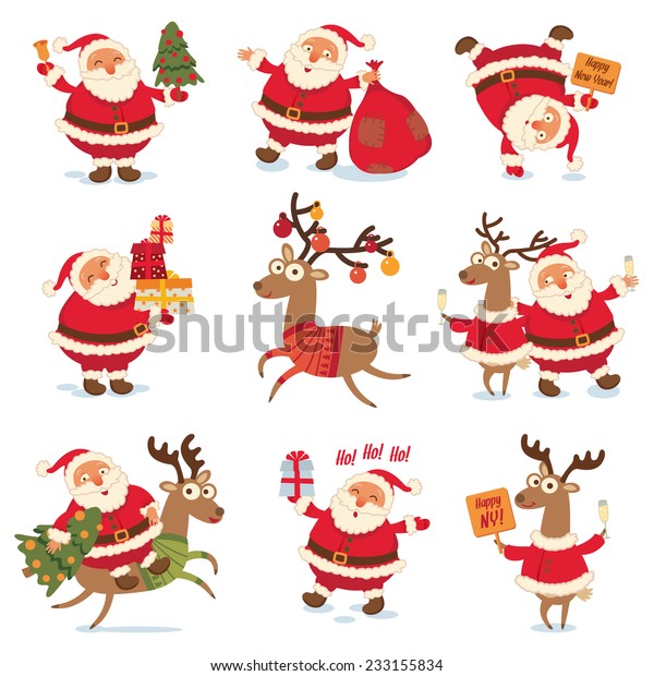 Santa Claus Christmas Reindeer Funny Cartoon Stock Vector