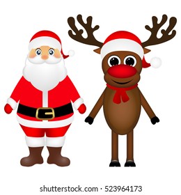 Santa Claus and Christmas reindeer are standing on a white background, vector illustration