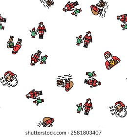 santa claus christmas reindeer vector seamless pattern thin line illustration