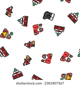 santa claus christmas reindeer vector seamless pattern thin line illustration