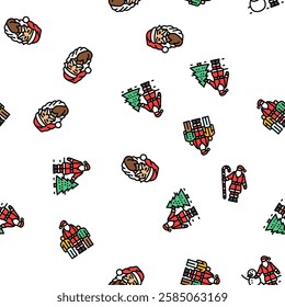 santa claus christmas reindeer vector seamless pattern thin line illustration