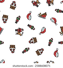 santa claus christmas reindeer vector seamless pattern thin line illustration