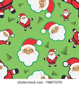 santa claus christmas seamless pattern green background