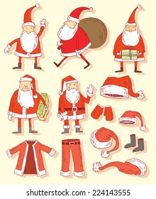 santa claus Christmas set. vector illustration.