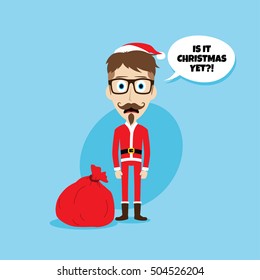 santa claus christmas skinny dad theme full body cartoon vector illustration