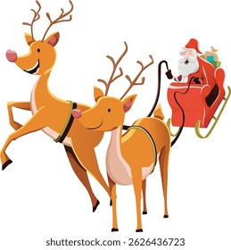 Santa Claus Christmas sleigh with 2 reindeer illustration