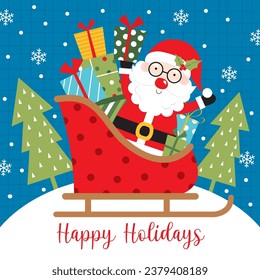 santa claus with christmas sleigh and christmas gift design