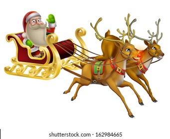 A Santa Claus Christmas Sleigh illustration with Santa Claus riding in his Christmas sleigh