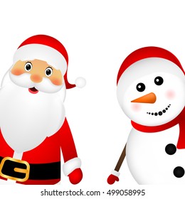 Santa Claus and Christmas snowman on a white background are standing, vector illustration