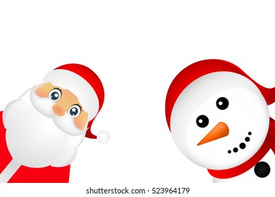 Santa Claus and Christmas snowman on a white background are standing, vector illustration