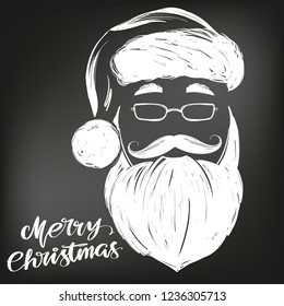 Santa Claus, Christmas symbol hand drawn vector illustration sketch, , drawn in chalk on a black board