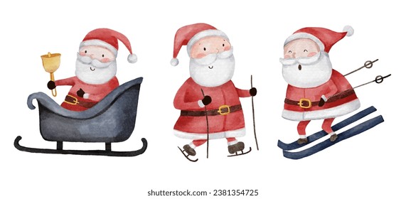 Santa claus . Christmas theme . Watercolor paint cartoon characters . Isolated . Set 3 of 15 . Vector .