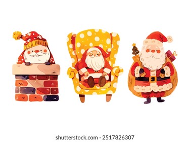 Santa claus . Christmas theme . Watercolor paint cartoon characters . Isolated