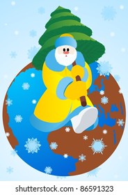 Santa Claus is a Christmas tree. Santa Claus in the background of the Earth.