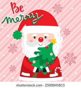 Santa Claus with Christmas Tree For Christmas Card or Bag design
