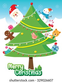 Santa Claus And Christmas Tree Decoration With Ornaments, Merry, Xmas, Happy New Year, Objects, Animals, Festive, Celebrations