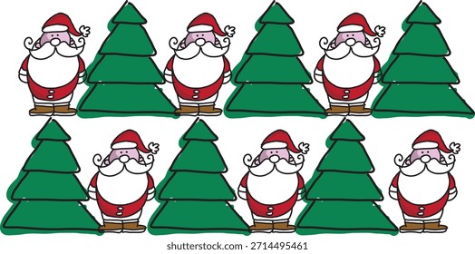 
Weihnachtsmann Weihnachtsbaum Weihnachtsbaum Rahmenkarte Winter Draw Handschrift