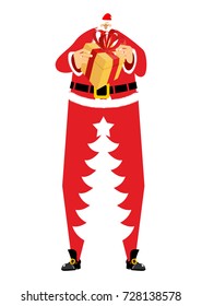 Santa Claus and Christmas tree. high Santa and silhouette of spruce between his legs. New Year illustration. Christmas vector
