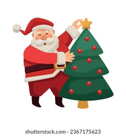 santa claus with christmas tree illustration isolated
